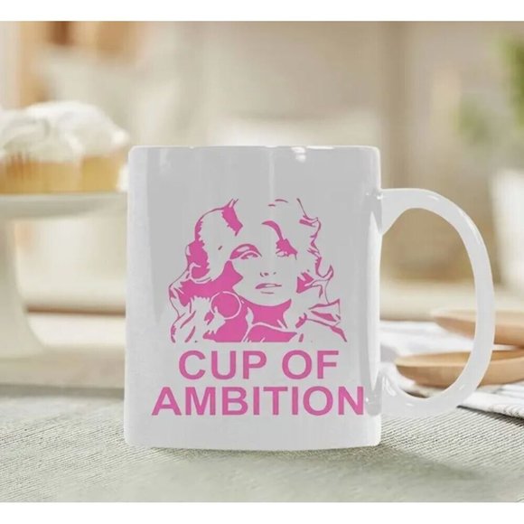 NEW Dolly Parton Cup of Ambition Ceramic Coffee Tea Mug Pink + White - Picture 2 of 4